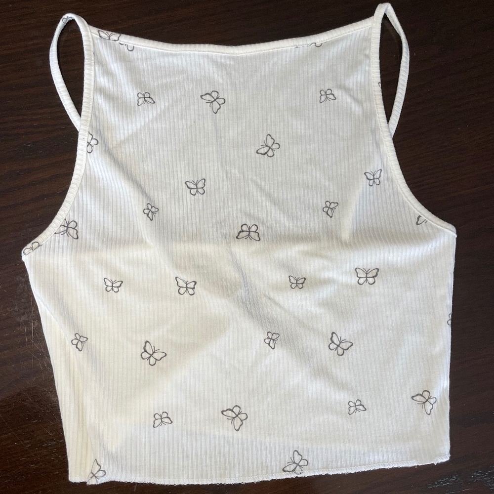 White Tank with Butterfly Pattern